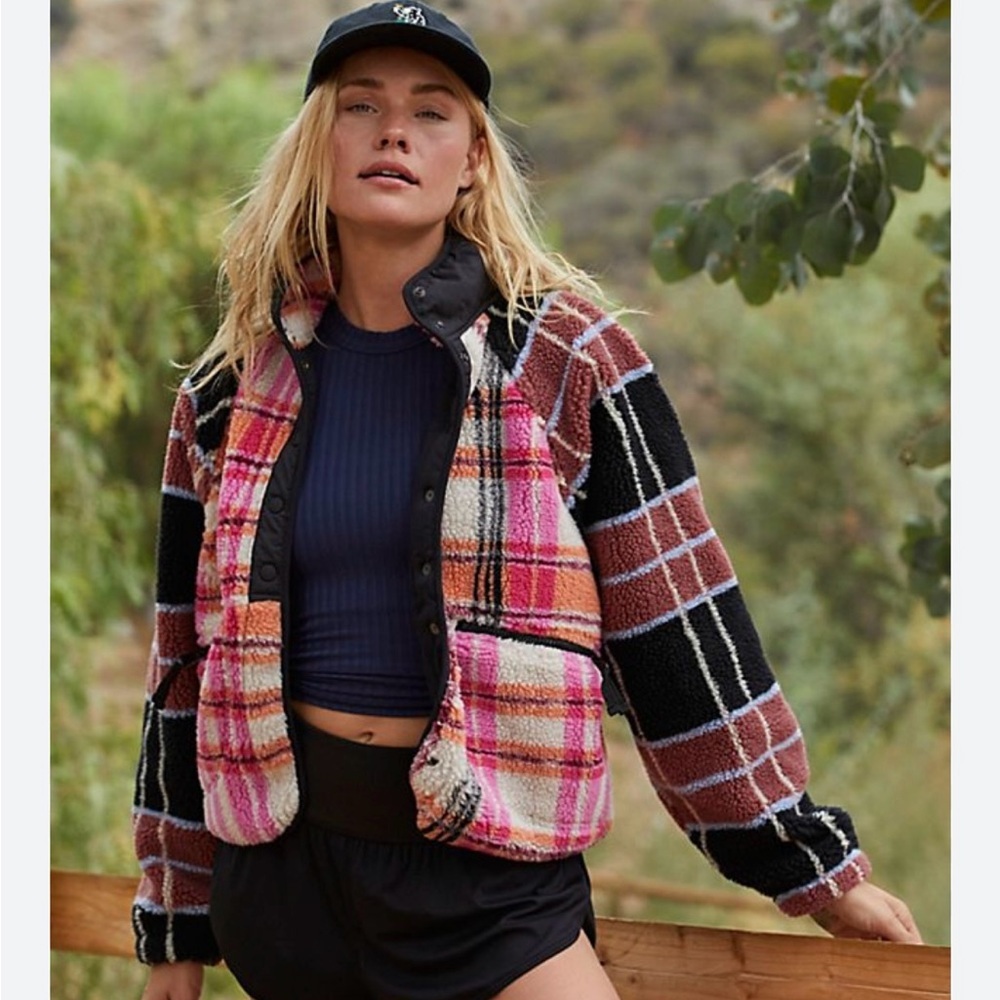 FP Movement by Free People Plaid Jacket - Pink, Black, White